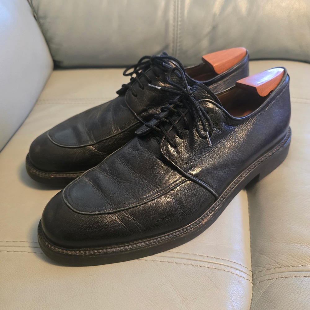 Bruno Magli Renzo Black Leather Apron Toe Derby Shoes Mens 10.5 M Made‎ in Italy